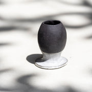 Handmade ceramic matcha whisk holder in black and white stoneware