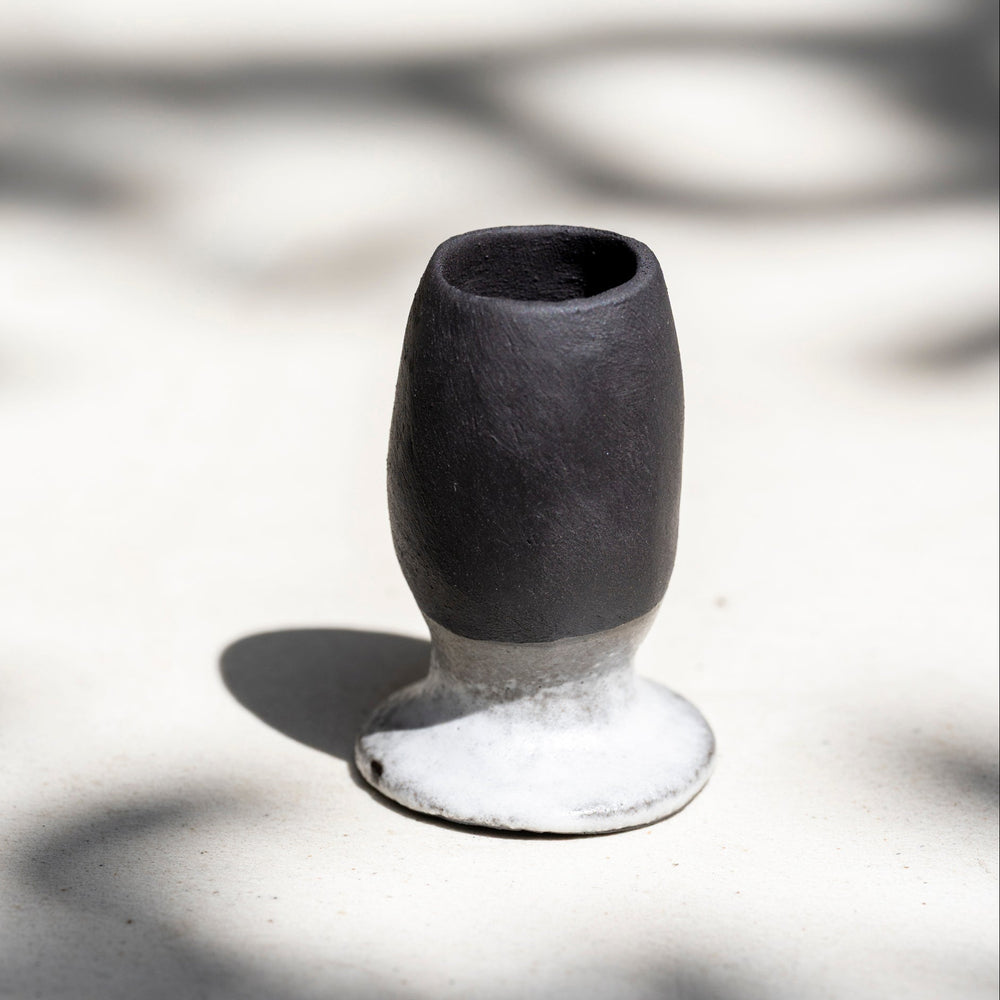  Handmade ceramic matcha whisk holder in black and white stoneware