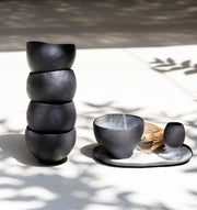    Handcrafted matcha set including ceramic chawan, whisk holder, tray and bamboo whisk.