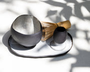     Handcrafted matcha set including ceramic chawan, whisk holder, tray and bamboo whisk.