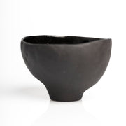    Handmade black stoneware snack bowl with unique hand-painted 