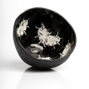     Handmade black stoneware snack bowl with unique hand-painted 