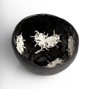     Handmade black stoneware snack bowl with unique hand-painted 