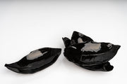  Handmade black leaf dish with glossy glaze.