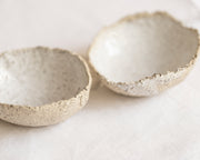    Handmade textured stoneware mini bowl with white glazed interior